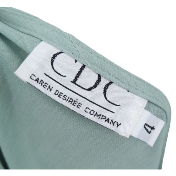 VTG 90s CDC Sage Green Short Sleeve Empire Waist Midi Dress Size 4 Pleated Roses - Picture 6 of 8